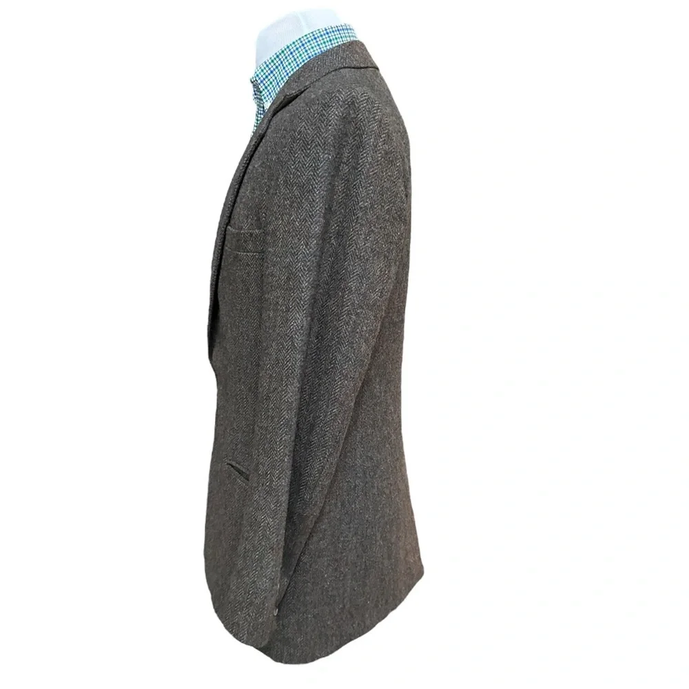 Vintage By Haggar Mens Brown Herringbone Wool Tweed Two Button Sport Coat Sz.42L